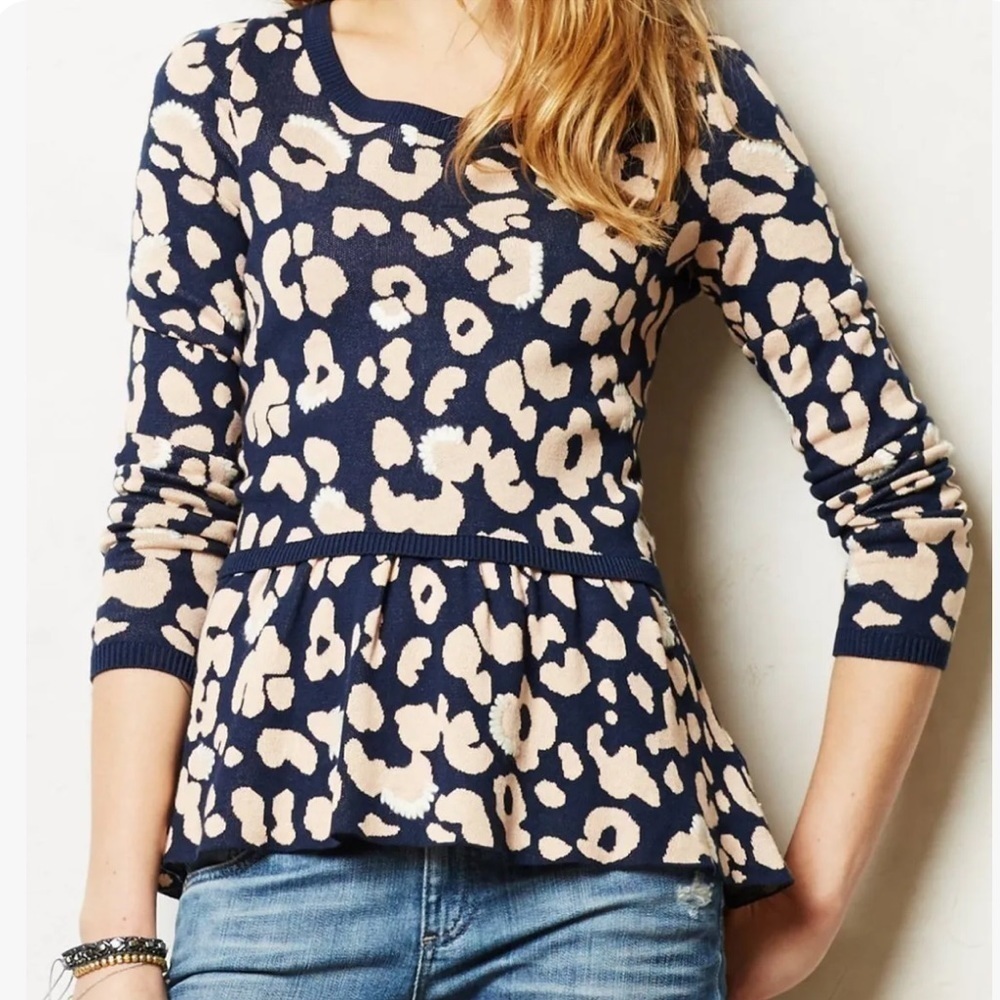 Anthropologie Moth sweater peplum leopard purple small - Picture 6 of 6